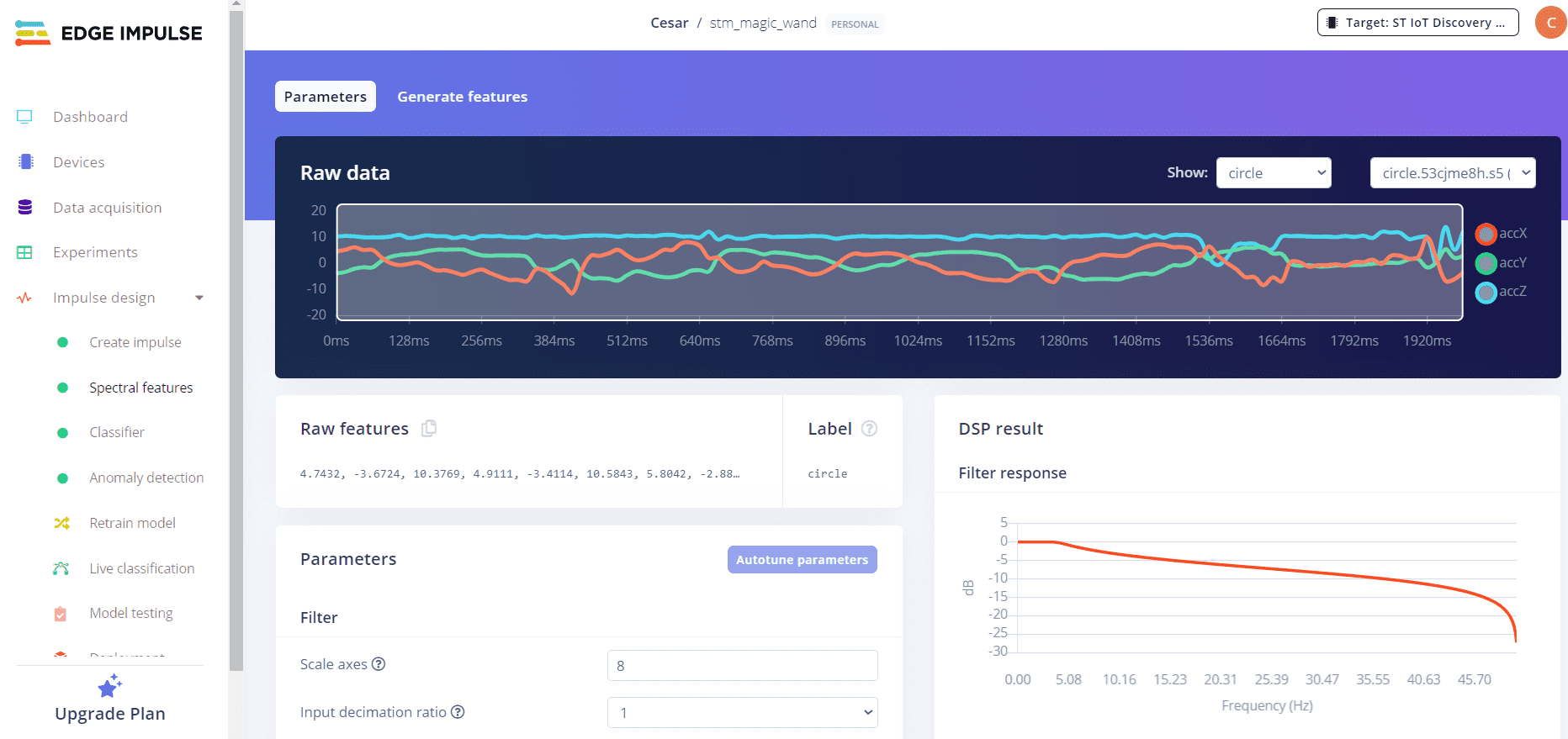 Screenshot der Digitalfilter-Konfiguration